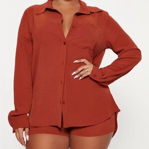 Fashion Nova Casual Brunch Short Set - Brick Red